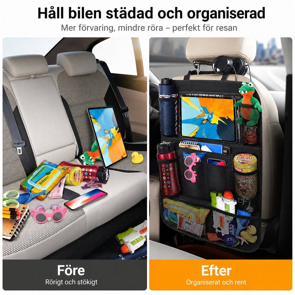 Sparkskydd med förvaring och surfplattehållare