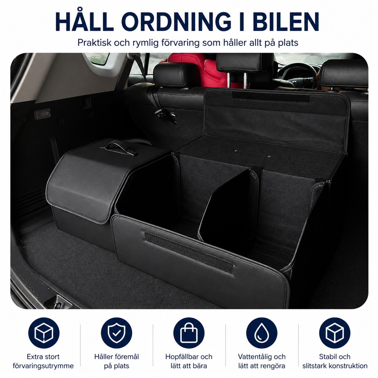Hopfällbar bagageutrymmesorganizer