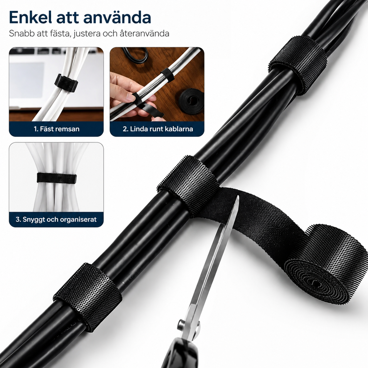 Kardborrebandsrulle för kabelhantering