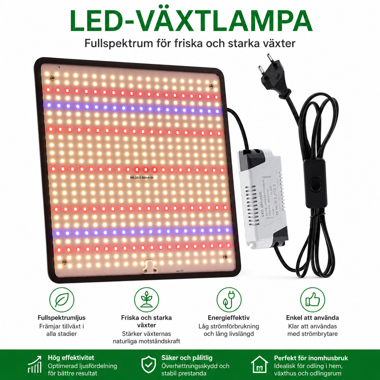 LED växtlampa full spektrum 40W