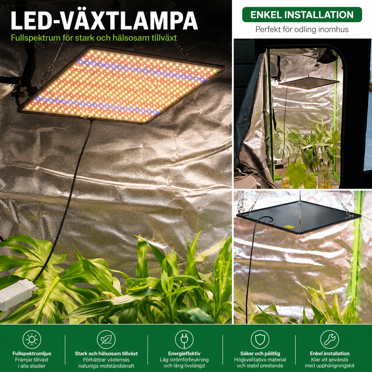 LED växtlampa full spektrum 40W