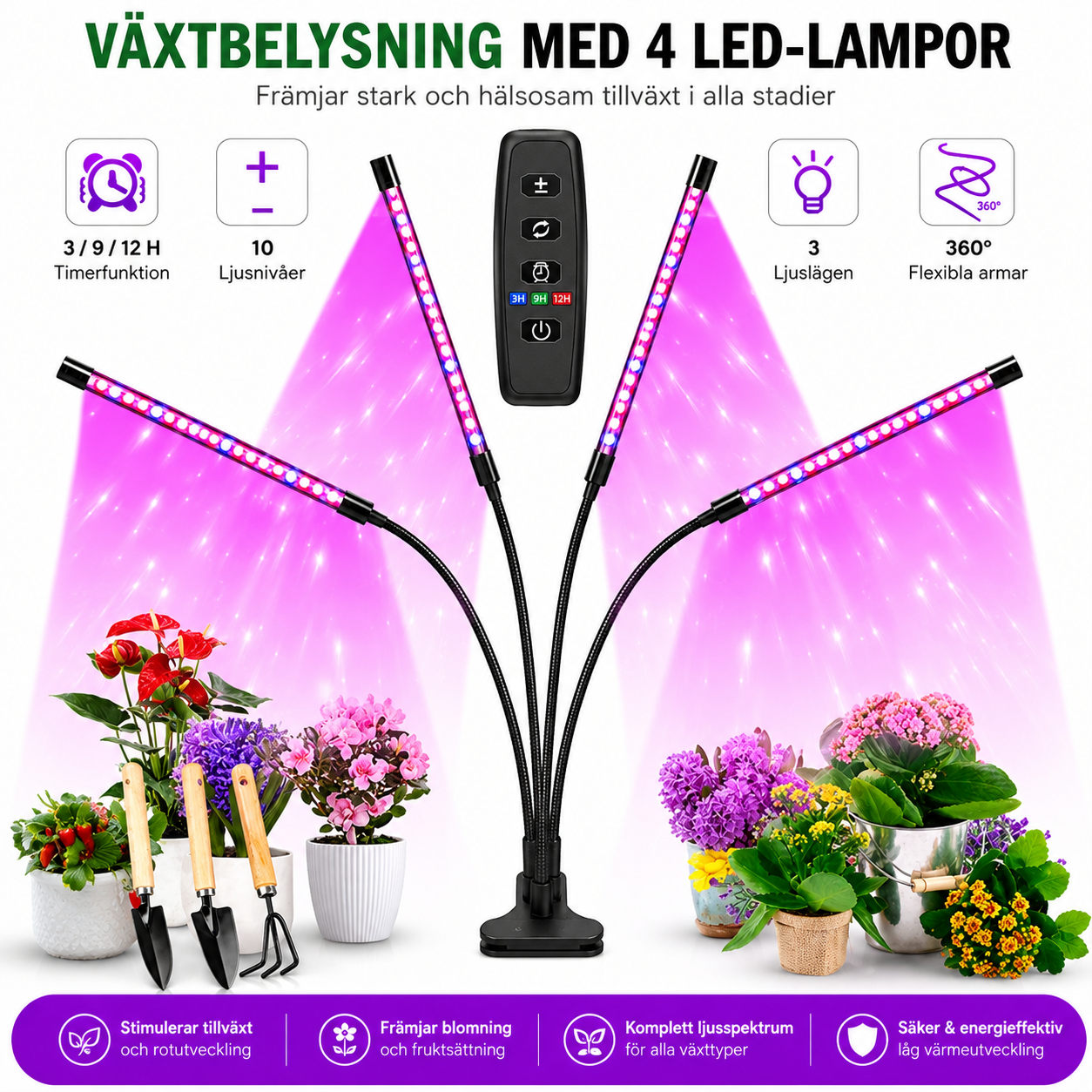 USB klämväxtlampa full spektrum